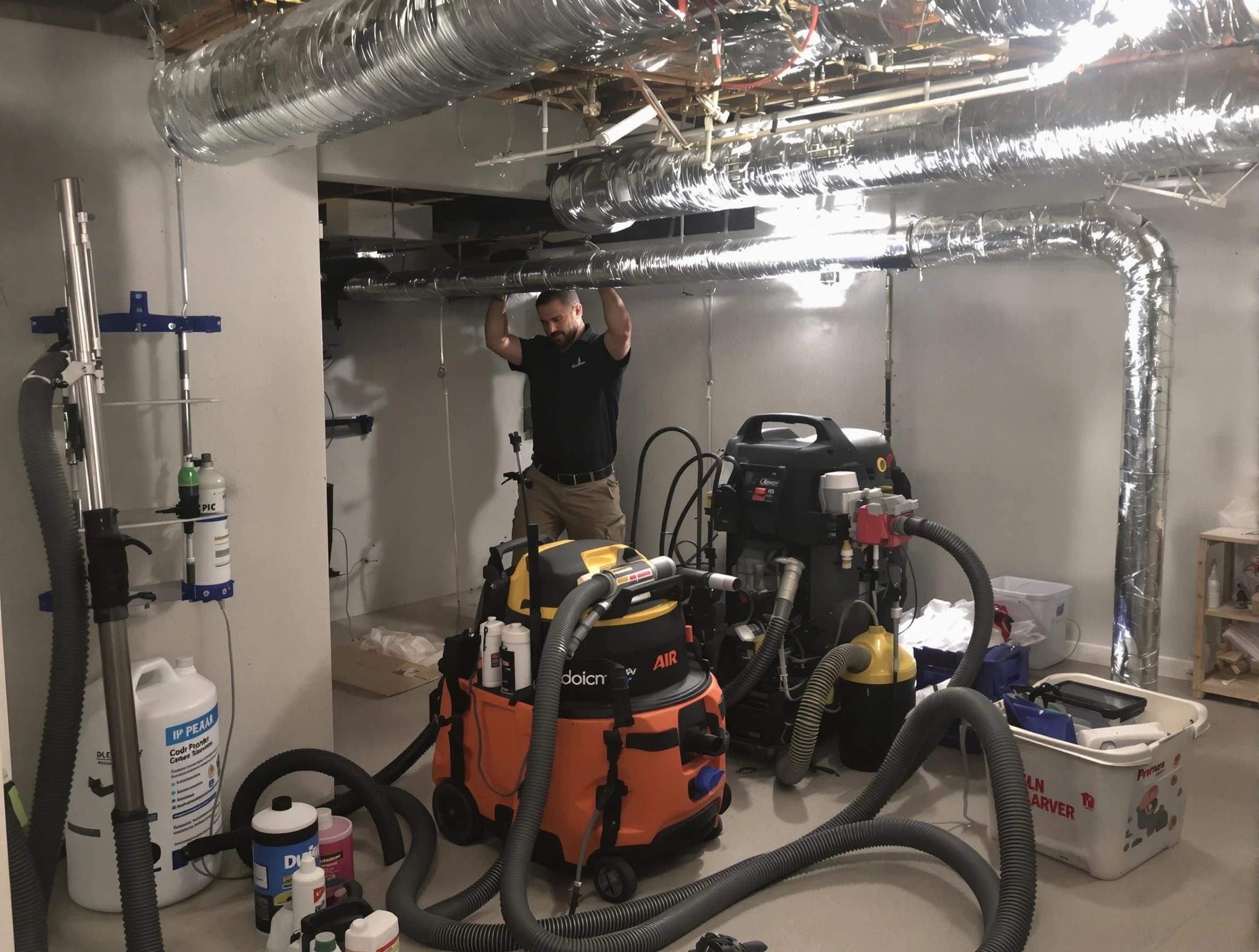 Fair Oaks Air Duct Cleaning specialist performing professional mold removal from air ducts using safety equipment in Fair Oaks