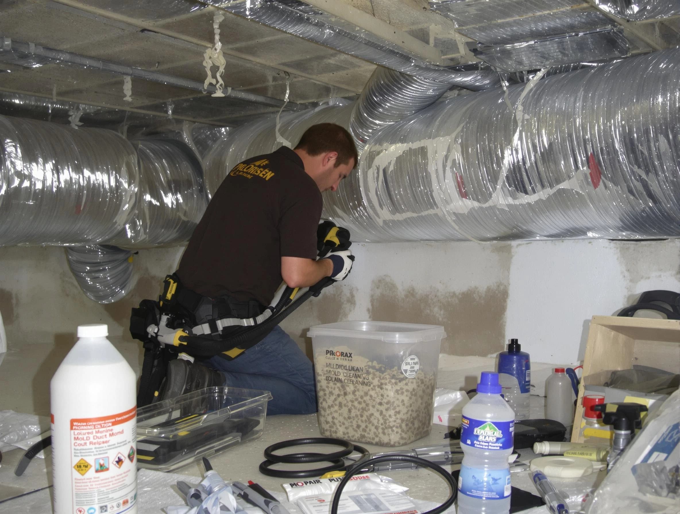 Fair Oaks Air Duct Cleaning specialist performing professional mold removal from air ducts in Fair Oaks