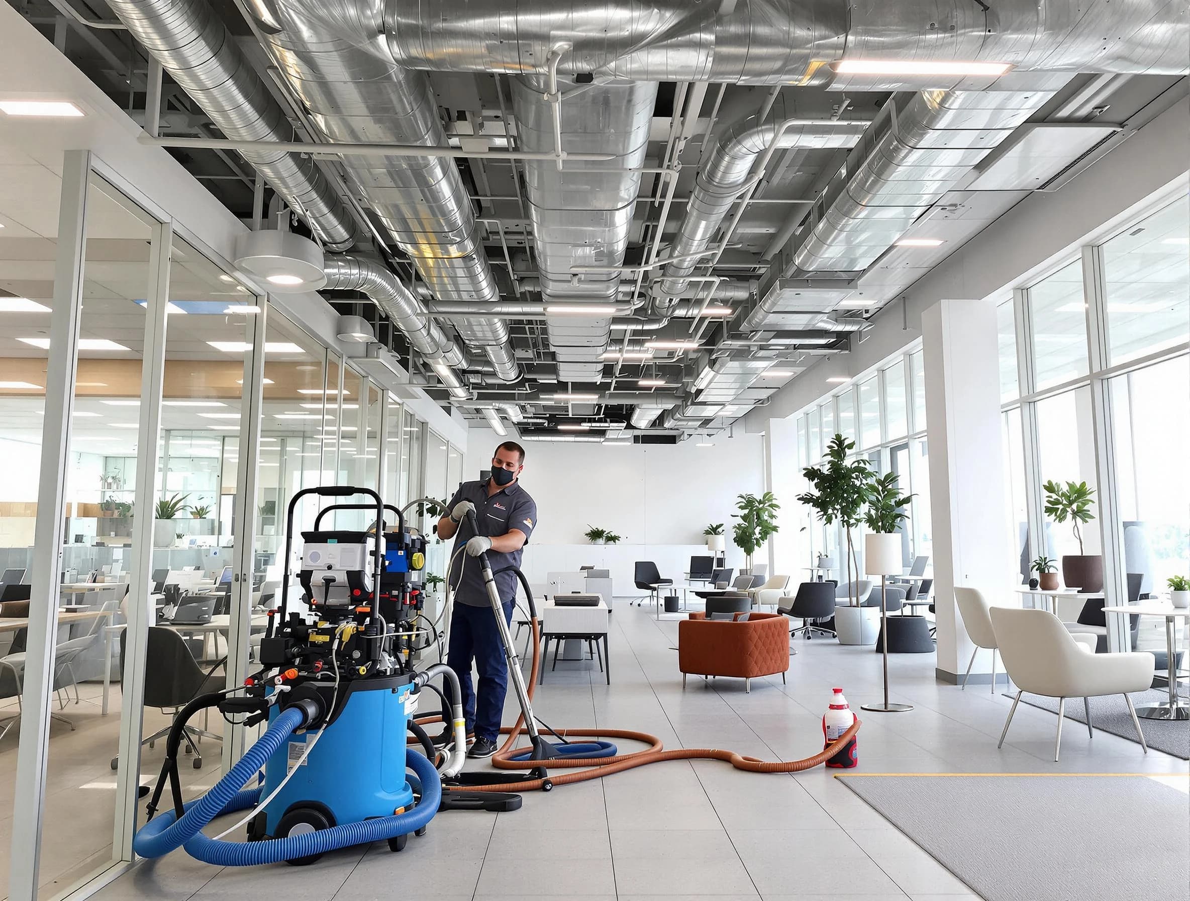 Fair Oaks Air Duct Cleaning team conducting comprehensive commercial duct cleaning at a business location in Fair Oaks