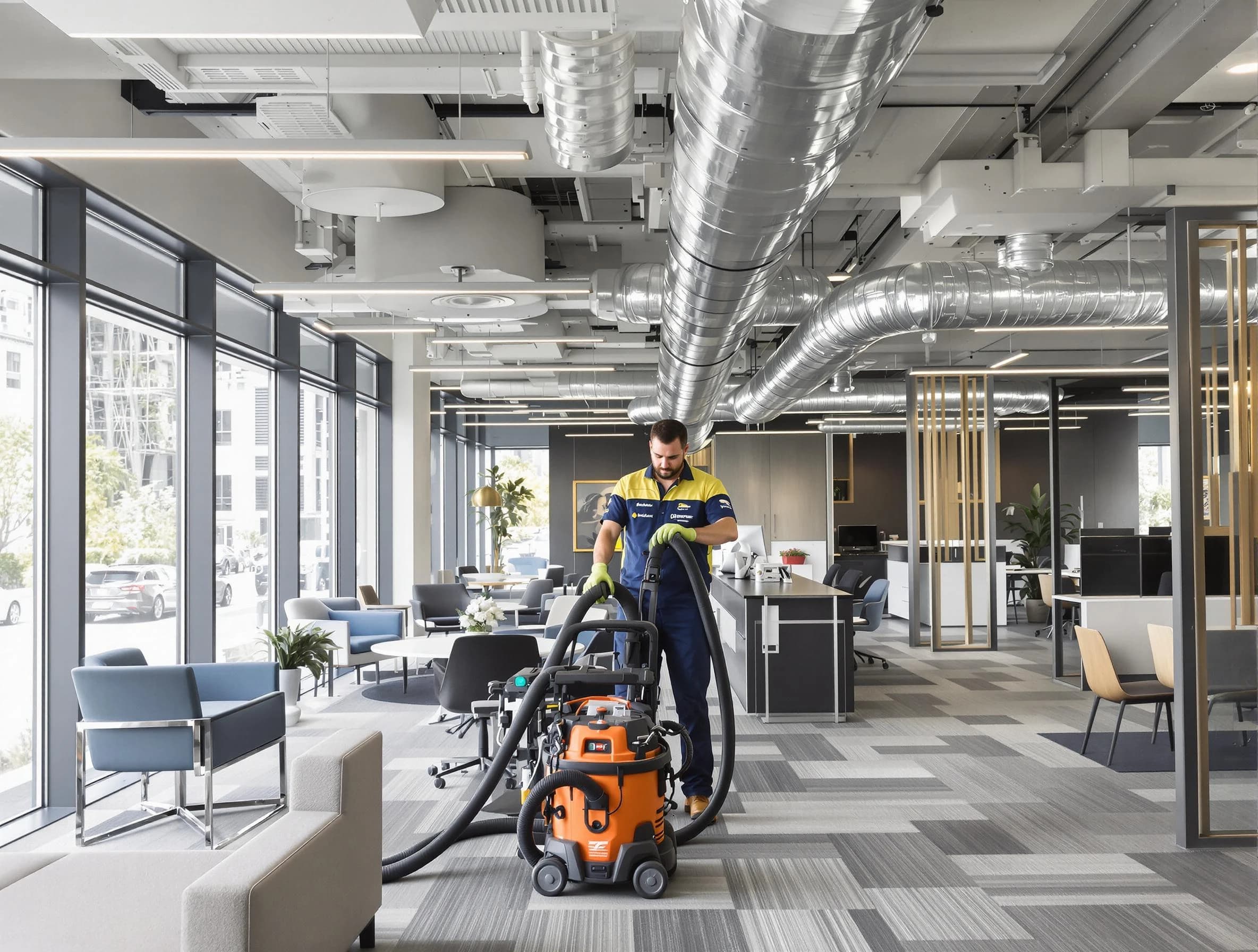 Fair Oaks Air Duct Cleaning team performing thorough commercial duct cleaning at a Fair Oaks business center