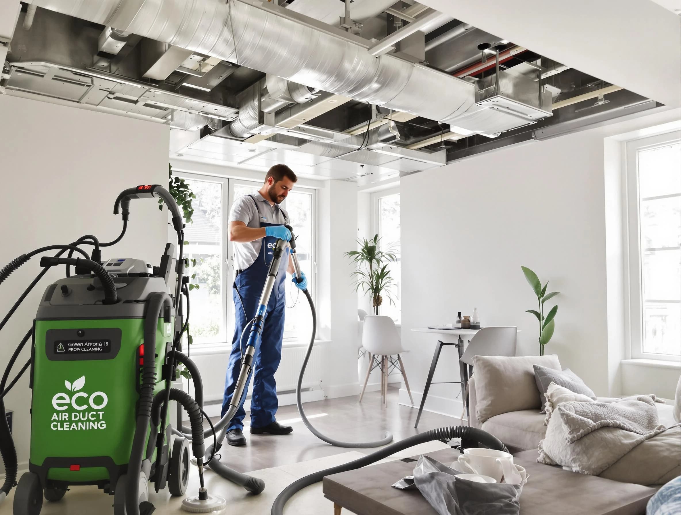 Fair Oaks Air Duct Cleaning technician performing eco-friendly duct cleaning using sustainable methods in Fair Oaks