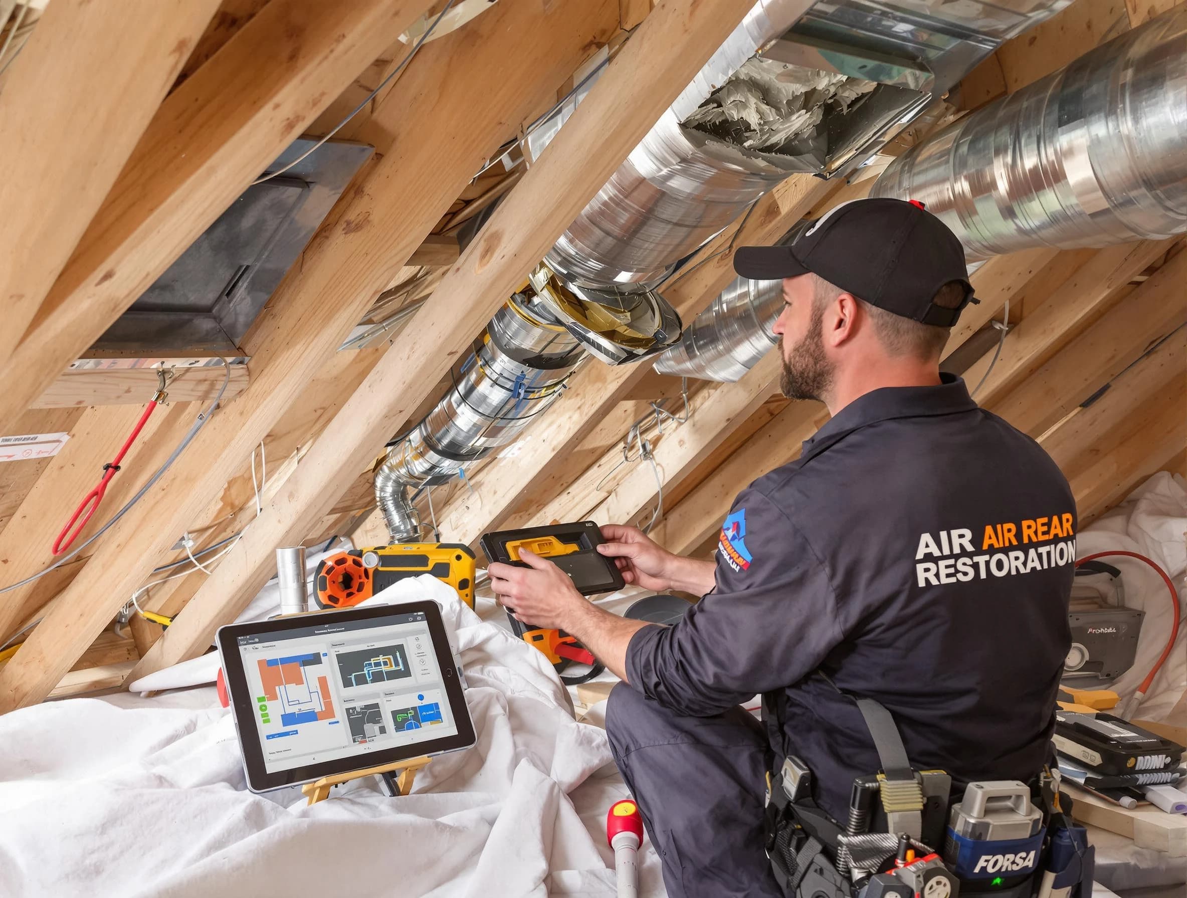 Fair Oaks Air Duct Cleaning technician performing precise duct repair work in Fair Oaks